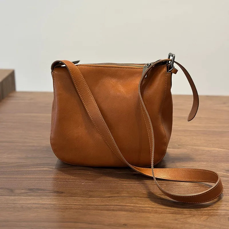 Simple Genuine Leather Women's Shoulder Bags 2026 New Nature Soft Cowhide Solid Color Versatile Crossbody Bags