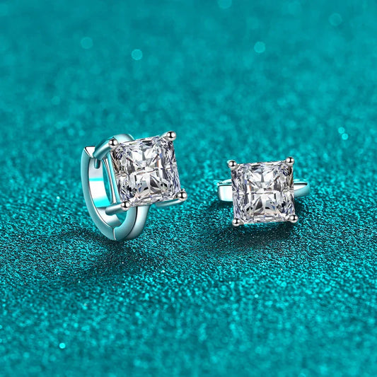 1ct 2ct D Color Princess Moissanite Hoop Earring for Women Sparkling Lab Diamond 925 Sterling Silver Wedding Earrings