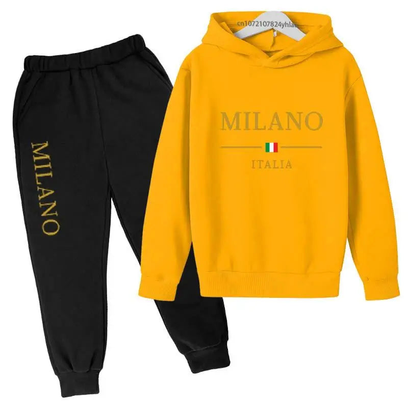 Kids Fashion Brand Letter Print 2pcs Pullover Hoodie+Pants Tracksuits 2-13 Years Boys Girls Casual Outfits Children Clothes Sets