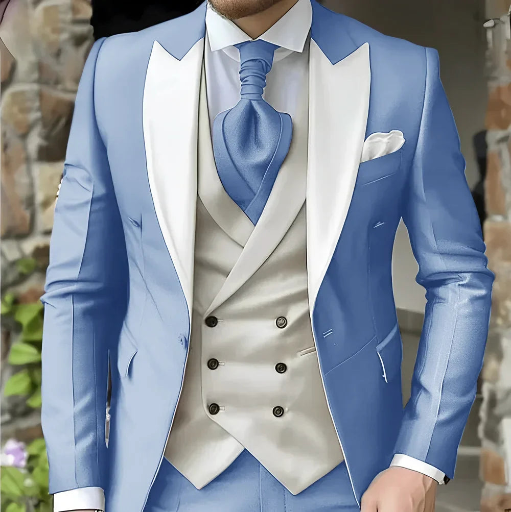 Men's Elegant Peak Lapel Tuxedo 3-Piece Suit with Blazer Vest Formal Men's Suit for Business Prom Business Dinner