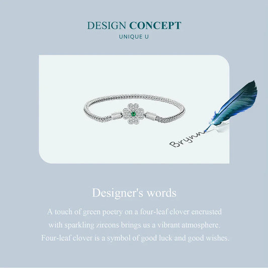 Bracelet de base Serpent Trèfle à quatre feuilles en Argent Sterling 925, serti de zircones cubiques, pour femmes, perles et breloques, bijoux fantaisie à faire soi-même