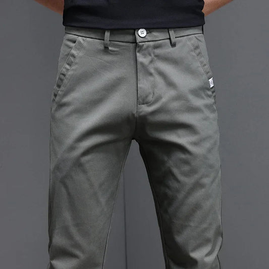 2024 Spring Summer Men's Casual Pants 97.8% Cotton Business Korean Fashion Slim Fit Stretch Gray Black Khaki Trousers Male Pant