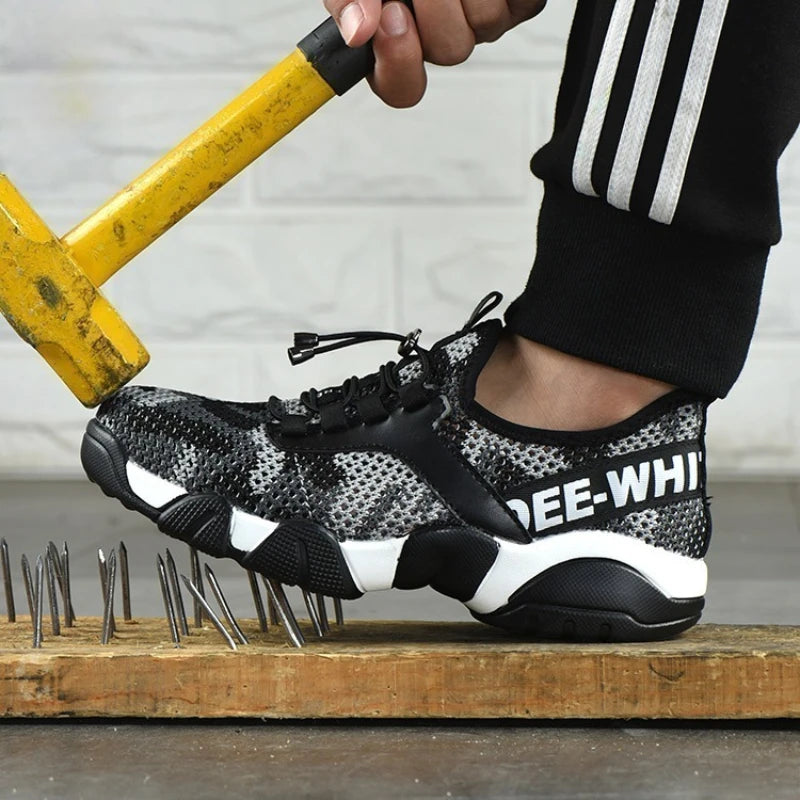 Summer Men Safety Shoes Men's Breathable Lightweight Anti-smashing Piercing Work Sandals Single Mesh Steel Toe Sneakers Man