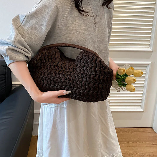 New Summer Beach Bag for Women Clutch Bag Luxury Designer Straw Bags Tote Handbag Fashion Woven Rattan Bags Female Travel Purse