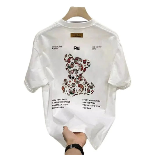Men's Cotton T-shirts 5XL WhiteT Shirt for Men Casual Summer Wear Bear Print Black Tee Shirts Men Clothing Fashion