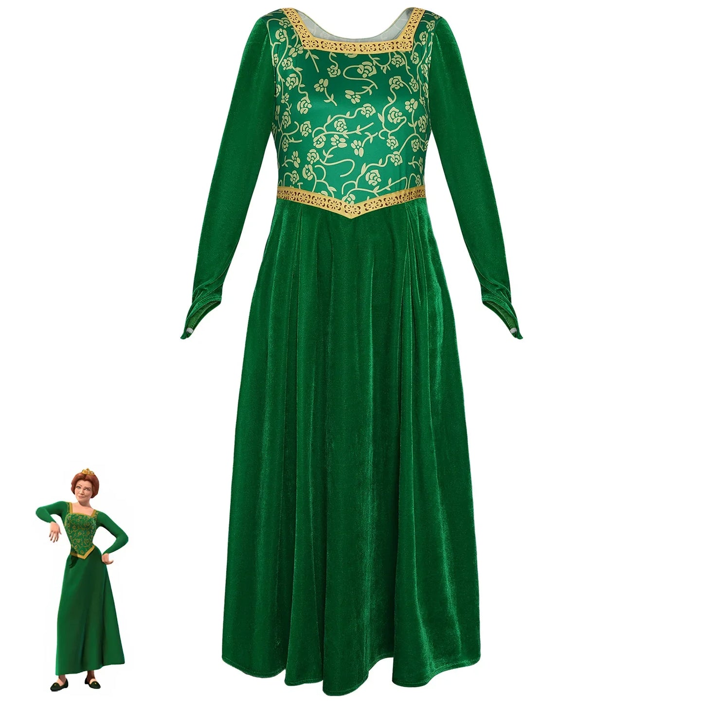 Cosplay Shrek Costume Anime Fiona Princess Dress Wig Woman Long Sleeves Green Dress Halloween Cosplay Halloween Carnival Clothe