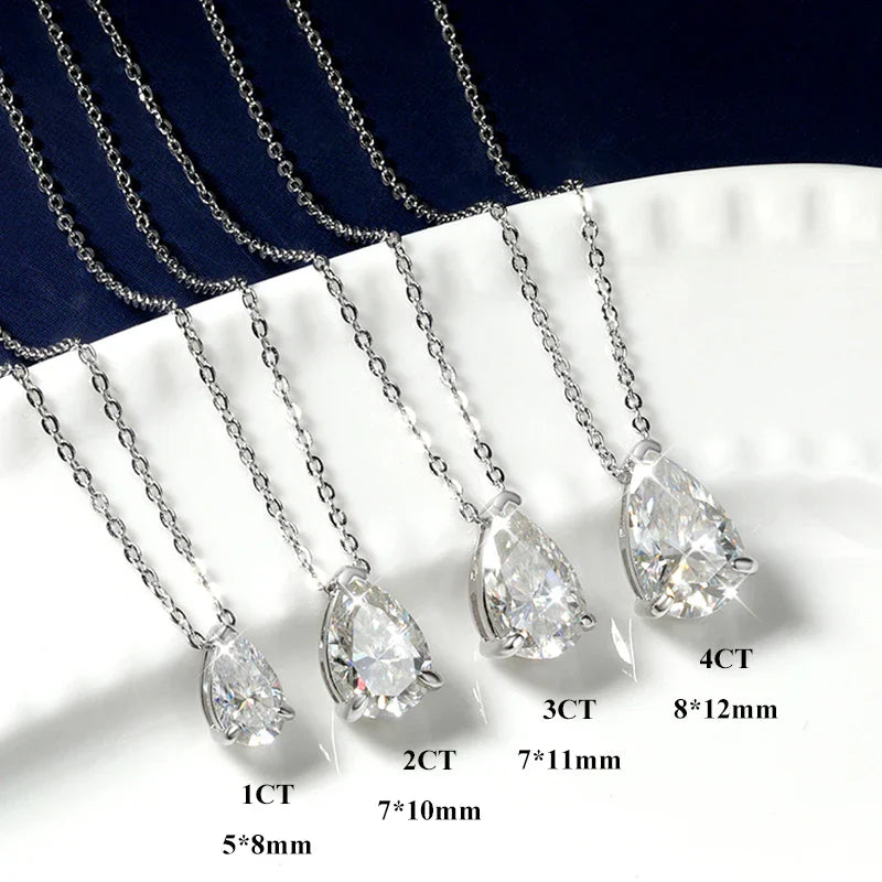 Pear Cut 1/1.5/3/4/5CT D Color Moissanite Pendant Necklace for Women Men 925 Silver Waterdrop Solitaire Diamond Neck Chain