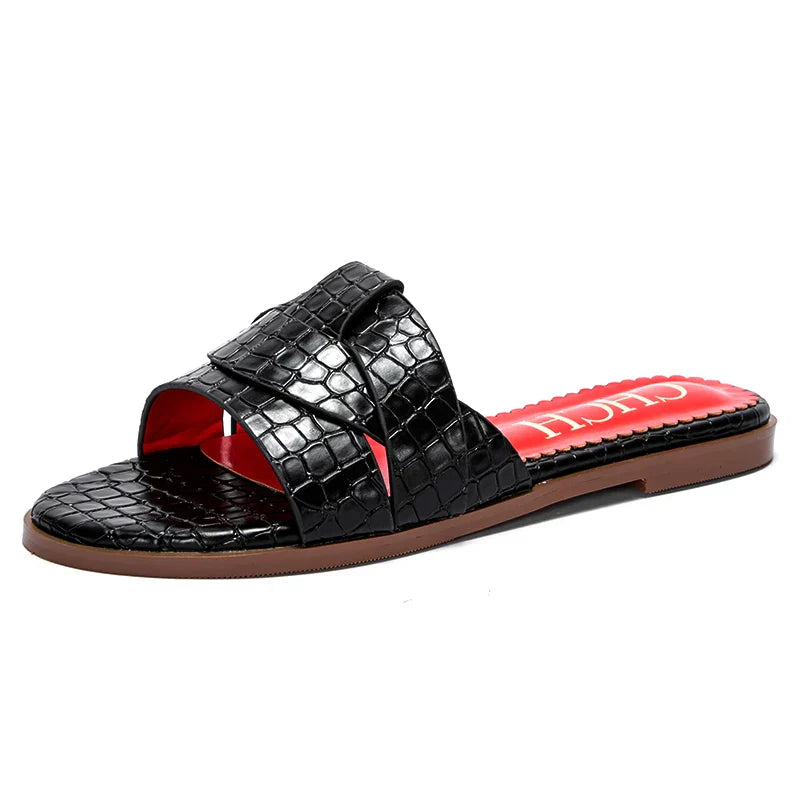 Women's Slippers Luxury brand PU Material Outdoor Flat Bottom Beach Tourism Summer Women's Slippers 2024 summer