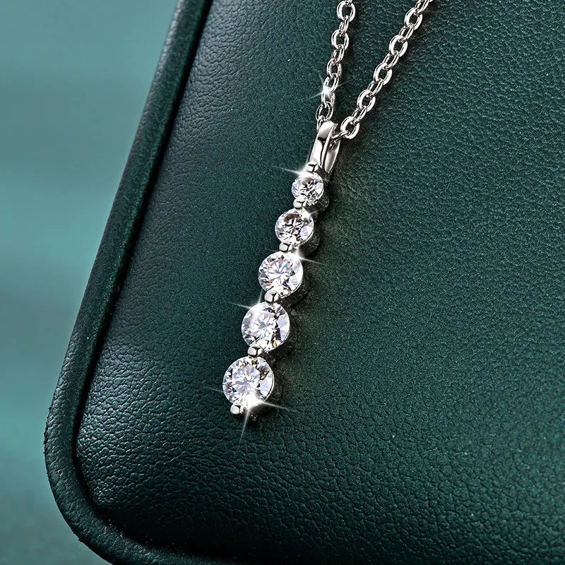 Brilliant 5-Stone Moissanite Necklace 14K Gold Filled Long Drop Pendant Necklace for Women Female Jewelry Accessories