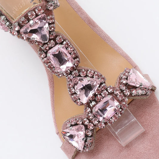 Glamorous Pink/Green Gemstone High Heel Sandals Women's Elegant Rhinestone Ankle Strap Party Wedding Footwear