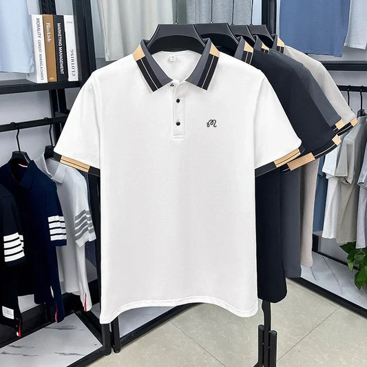 Men's Summer New Lapel Polo Shirt High Quality Casual Fashion Print Short Sleeve T-Shirt Versatile Trend Business Men's Clothing