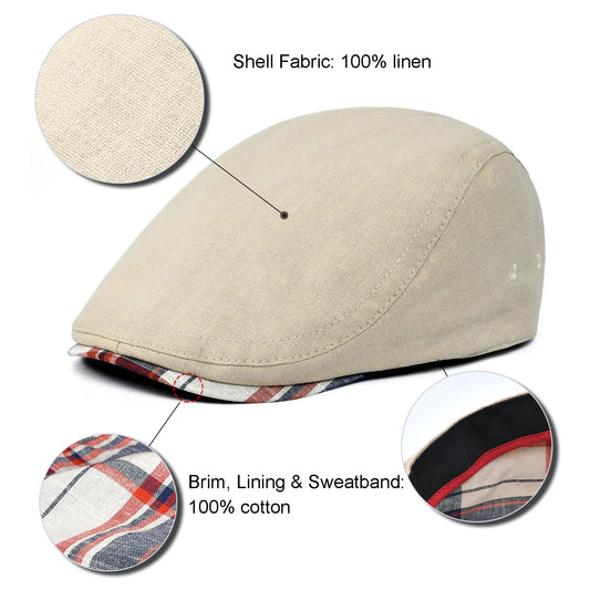 Linen Cap Irish Flat Cap for Men Casual Fitted Newsboy Cap Adjustable Classic Ivy Gatsby Hat