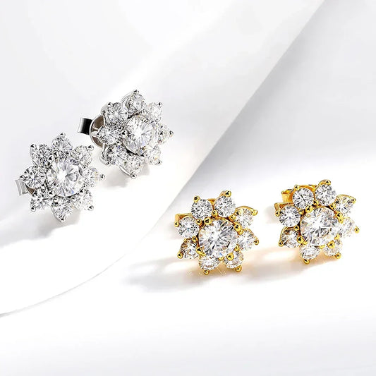 2.88CT Certified Sunflower Full Moissnaite Diamond Stud Earring 925 Sterling Silver Plated 18k White Gold Stud Ear for Women