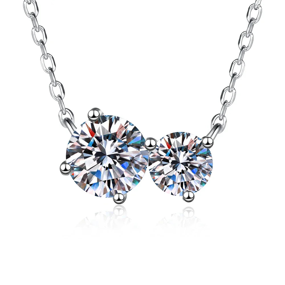 1.5cttw Round Cut Moissanite Pendant Necklace for Women 925 Sterling Silver Two Stone Delicate Necklace Jewelry Anniversary Gift