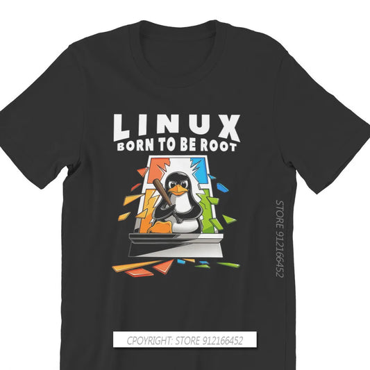 Linux Operating System Tux Penguin Man TShirt Window Crash Root Illustration Fashion T Shirt Graphic Sweatshirts New Trend Tees