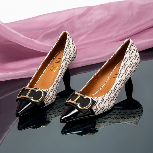 Fine Workmanship Simple Versatile Fashion Women's Single Shoes Classic Style Letter Print Design Women's High Heels