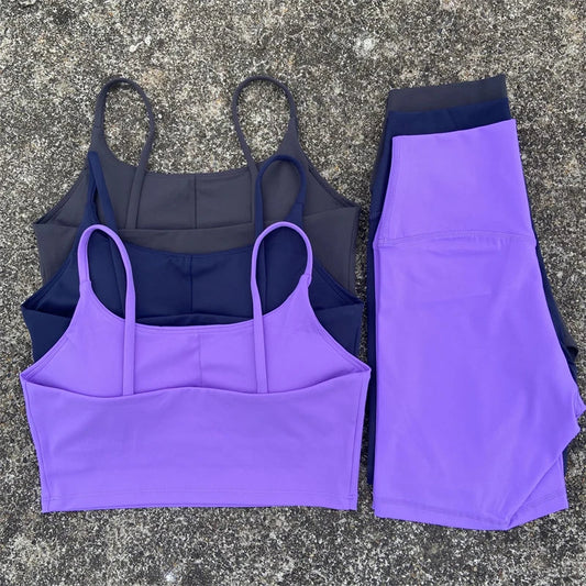 2 Piece Yoga Shorts Set Gym Sports Set Women Workout Clothes Fitness Suit Thin Strap Bra Top High Waist Shorts Running Tracksuit