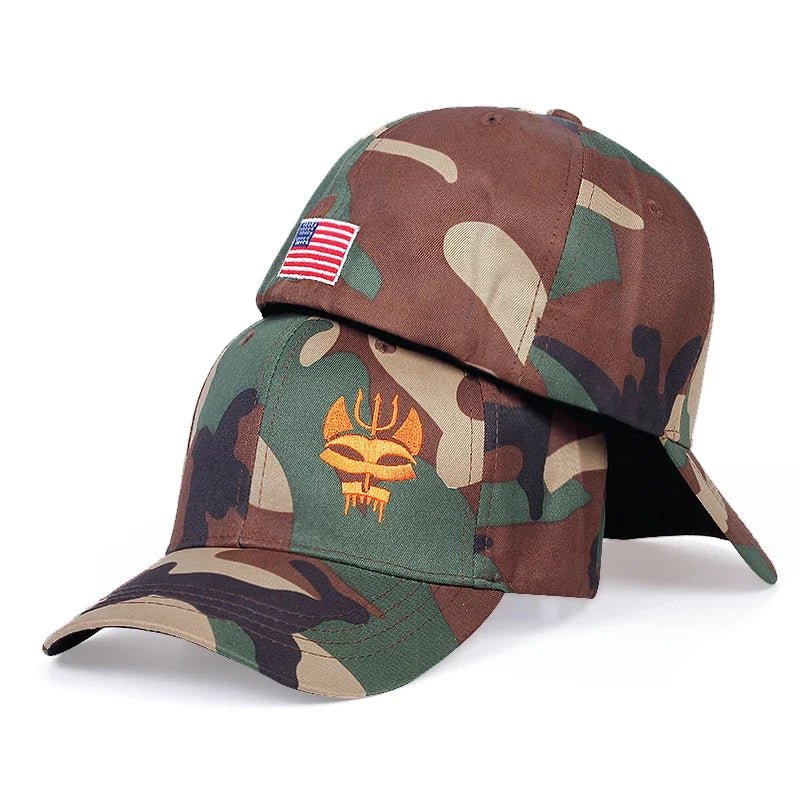 Unisex Forked Wolf Embroidery Camouflage Baseball Caps Spring and Autumn Outdoor Adjustable Sunscreen Hat Hunting Accessories