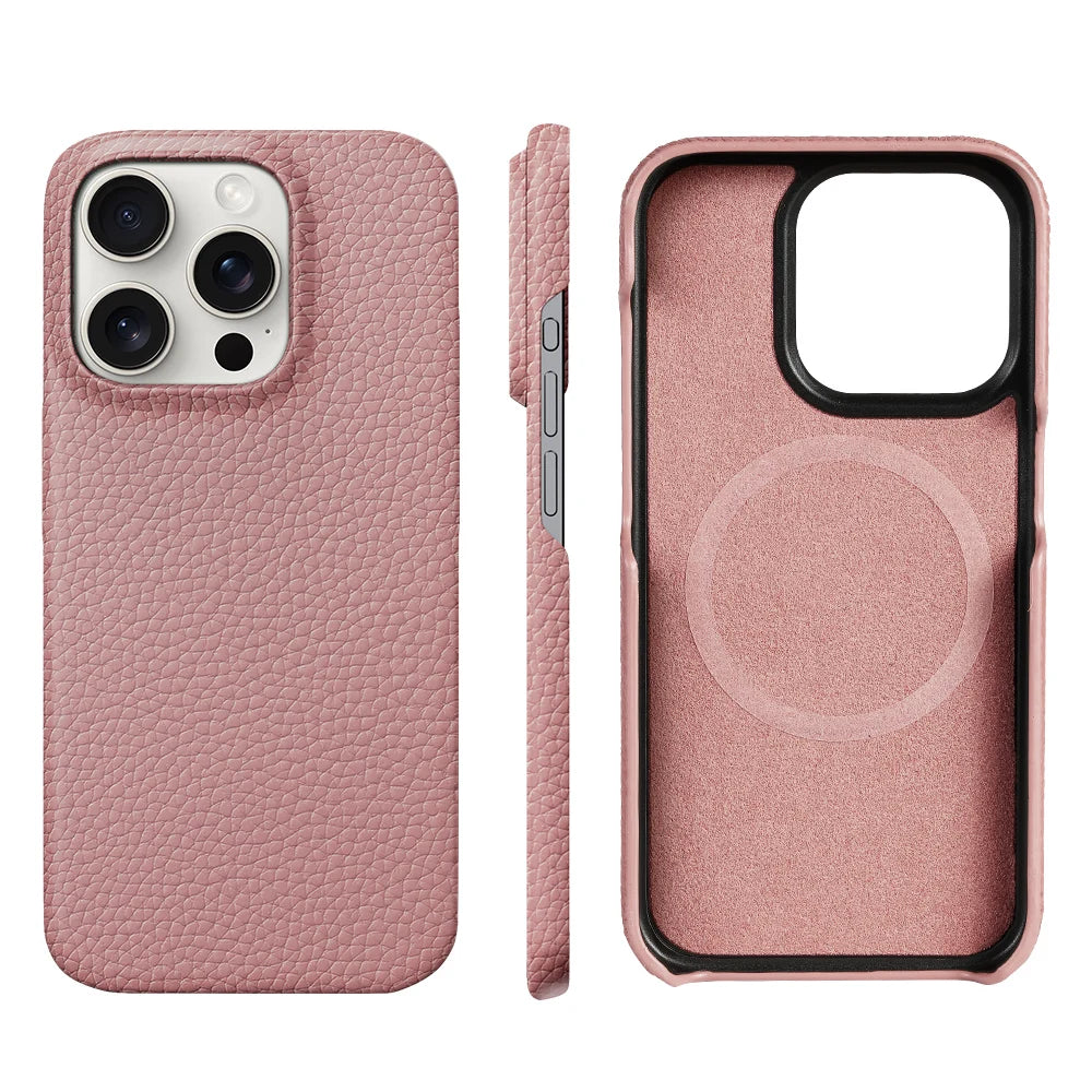 Natural Cowhide Leather for Magsafe Case for iPhone 16 15 Pro Max Promax 15Pro 16Pro Luxury Magnetic Phone Back Cover