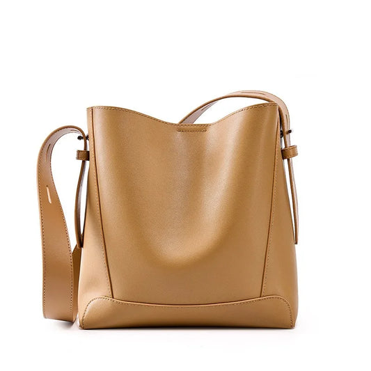 New 2026 TrendyTwo Layer Cow Leather Shopper Shoulder Bag Commuter Large Bucket Handbag Simple High Quality Women Tote Bag