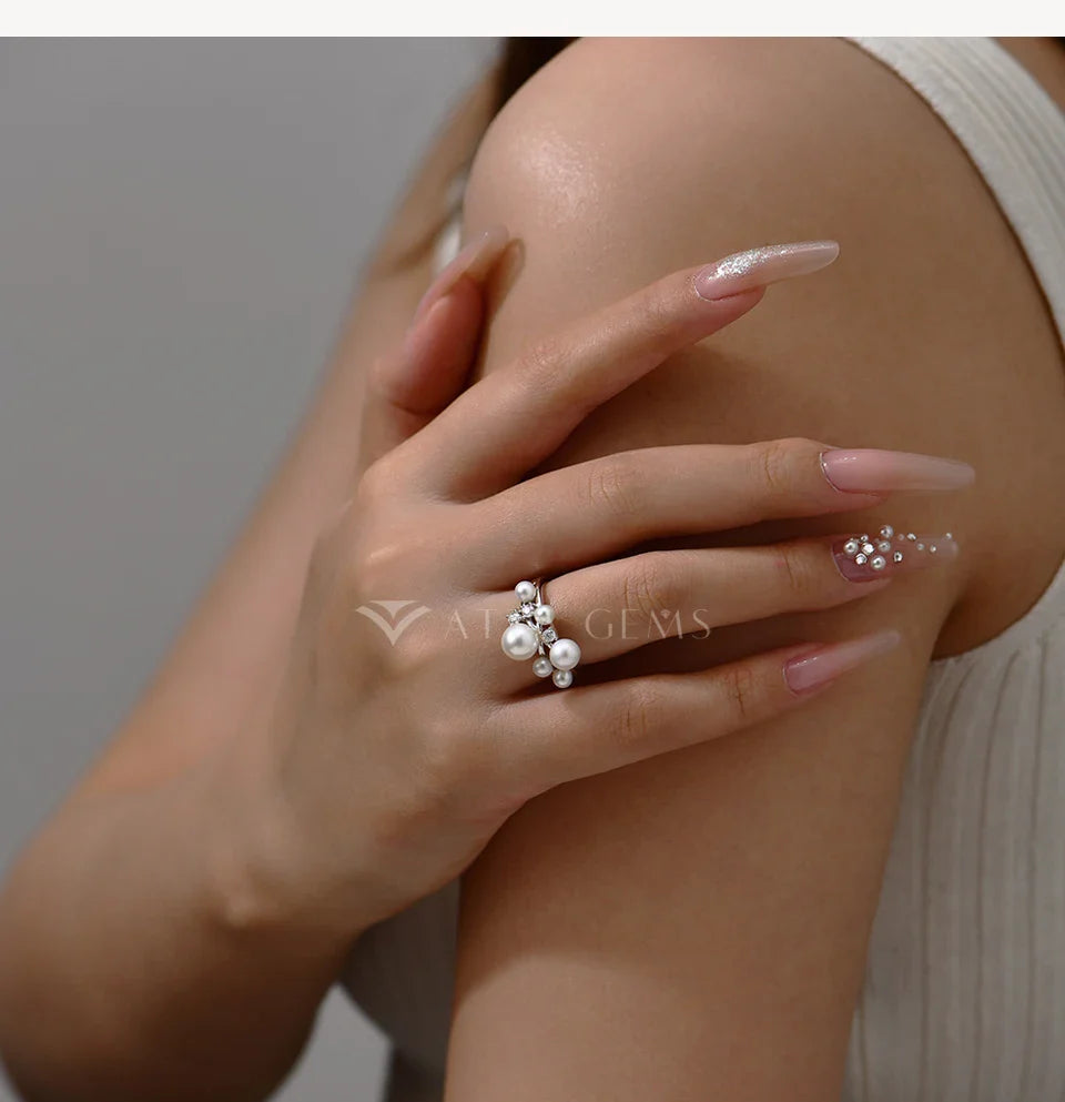 Bague ATTAGEMS Perle Moissanite DVVS 100% Argent Sterling S925 Plaqué Or 18 carats pour Femme Bague de Fiançailles Bijoux de Mariée Cadeau de Luxe