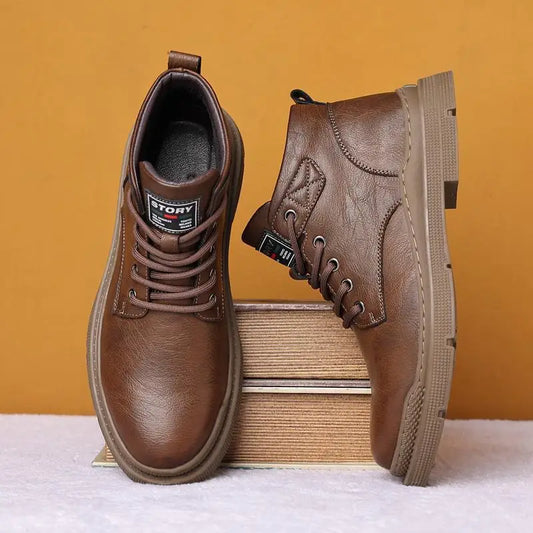Casual Formal Footwear Brand Men's Leather Shoes New in Winter Men Boots Warm Plush Lace-up Ankle Boots Comfy Office Work Shoes