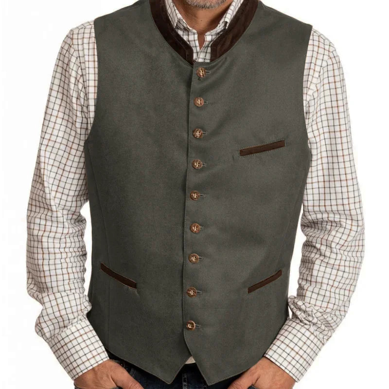 Men Vest Green Suede Velvet With Collar Single Breasted Waistcoat For Wedding Banquet Party Business Work Casual Daily Men Vest