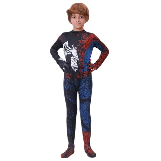 Kids Superhero Bodysuit Printed Grid Pattern Dress Up Costume Movie Character Role Halloween Kids Performance Costume