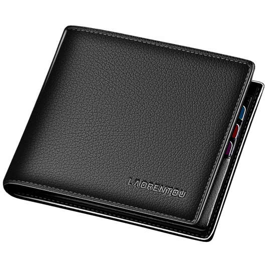 Portefeuille court pour homme en cuir véritable avec porte-cartes et poche zippée, cadeau pour mari, petit ami