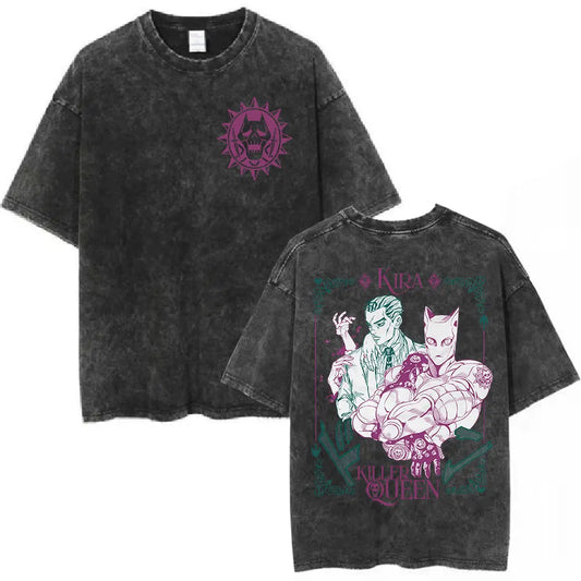 Anime Jojo Bizarre Adventure Washed T-shirt STEEL BALL RUN Diego Brando Manga T-shirts Men Women Cotton Casual Oversized T shirt
