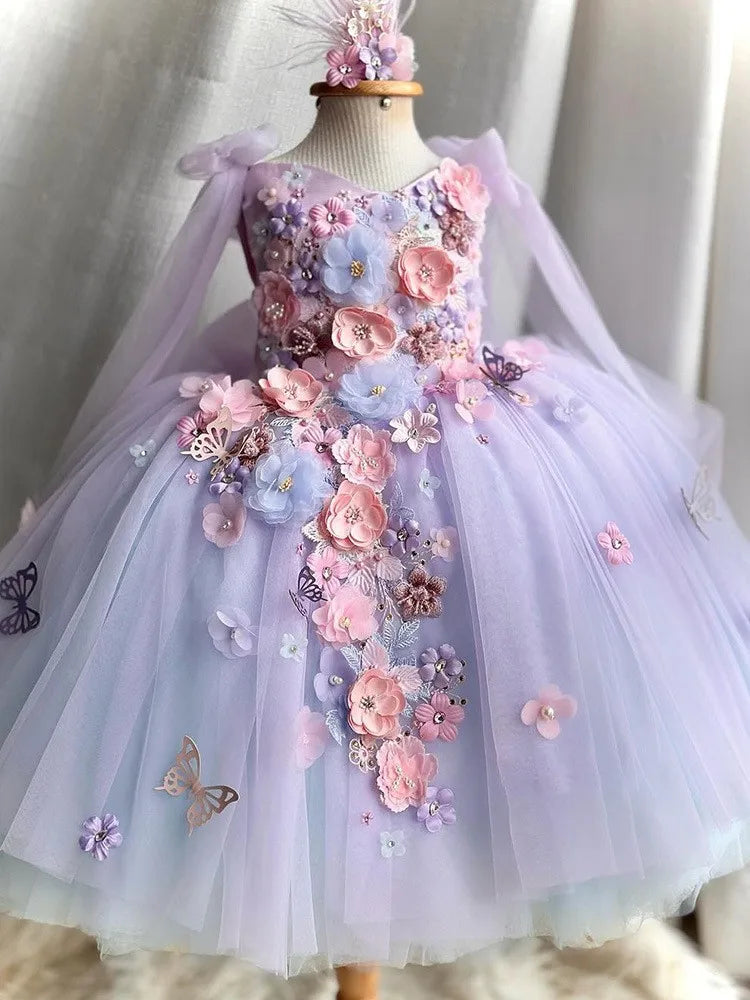 Girls' New Butterfly Flower First Birthday Dress Lolita Princess Dress