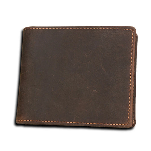 Portefeuille Rétro RFID en Cuir Véritable pour Homme, Design Simple, avec Porte-Cartes, Sacs à Monnaie, Portefeuilles Courts en Cuir Huilé pour Homme