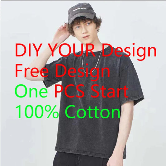 Men's and Women's Cotton Washed T-Shirt Custom Printed T-Shirt 230G Top DIY Your Favorite Pattern or Logo Fashionable Custom Top