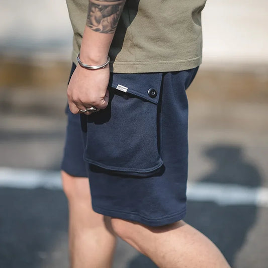 Navy Blue P44 Cargo Joggers Shorts Men Loose Cotton Large Pocket Work Tactical Short Pants Amekaji Casual Knitted Shorts