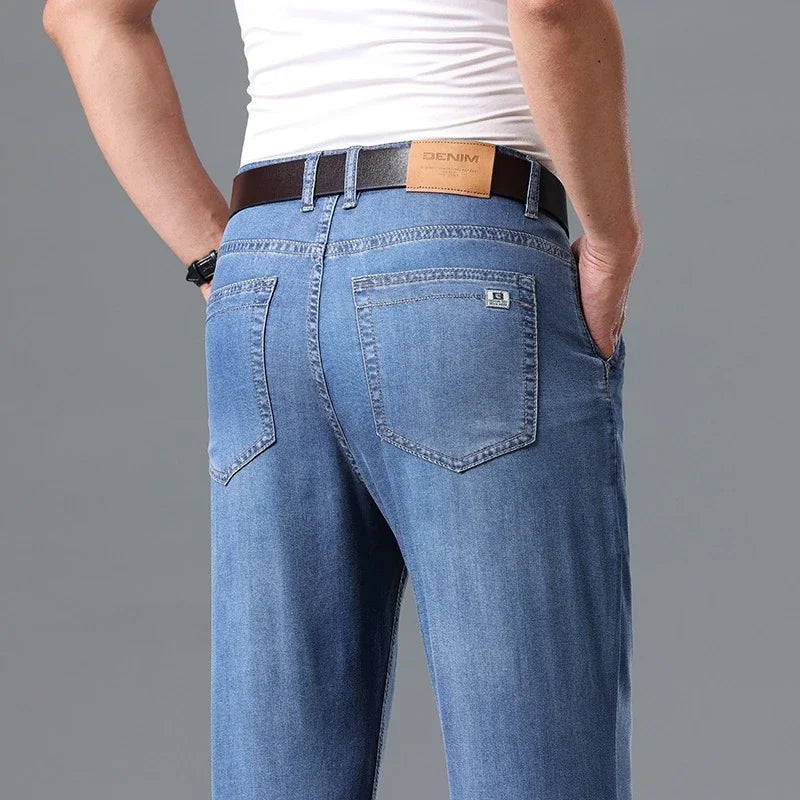 Business Lyocell Jeans Men Summer New Thin Fashion Straight Breathable Brand Pants Male Slim Comfortable Denim Trousers