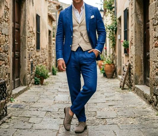 Sage Green Linen Men 3 Piece Suit Breathable Slim Fit Summer Beach Formal Wear For Wedding Business Party Occasion Outfit