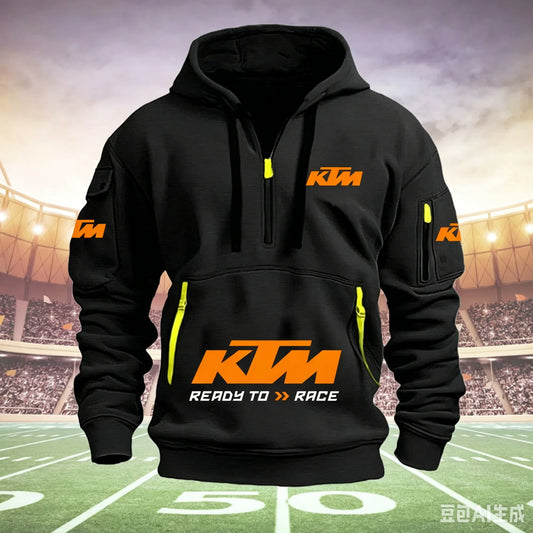 Racing Hoodie Men Half Zip Hoodie Multi Pocket Motorcycle Sweatshirt Casual Streetwear Biker Pullover For Moto Fans