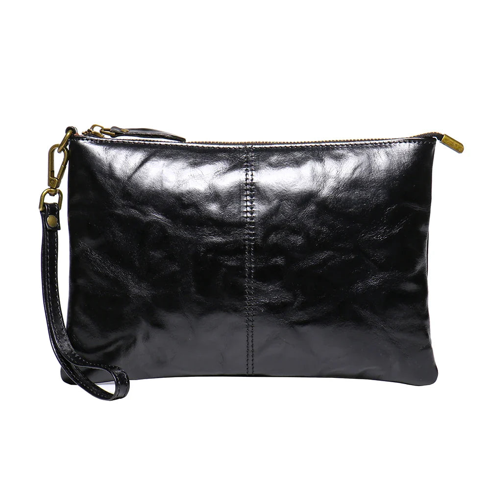 Timeless Vintage Leather Clutch Wallet - Luxurious Genuine Leather, Secure Zipper, Stylish Wristlet for Women