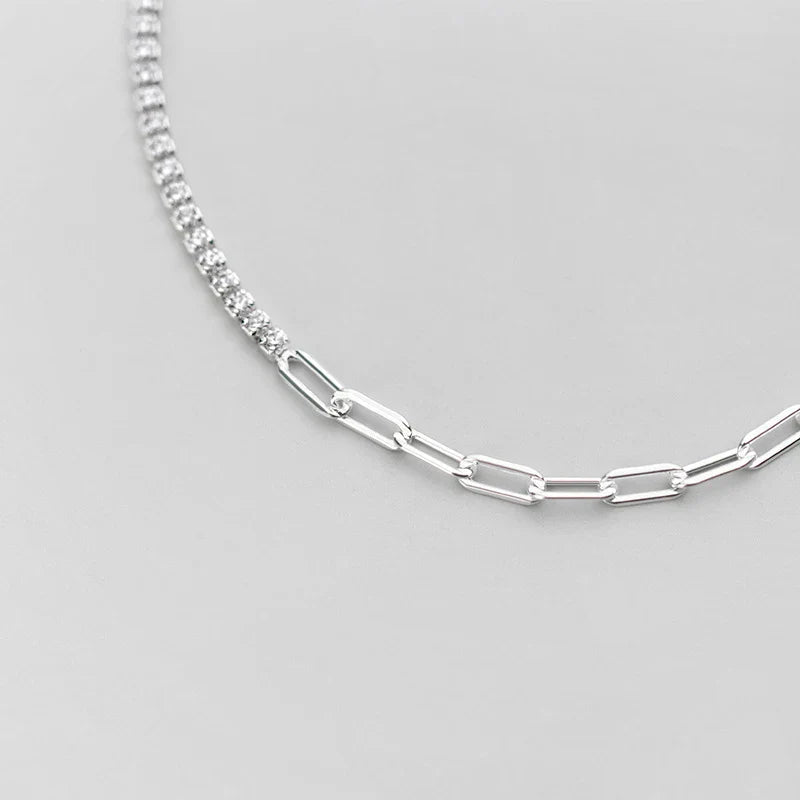Stackable Zirconia Geometric Oval Interlock Genuine 925 Sterling Silver Asymmetry Bracelet Bangle for Women Fine Jewelry