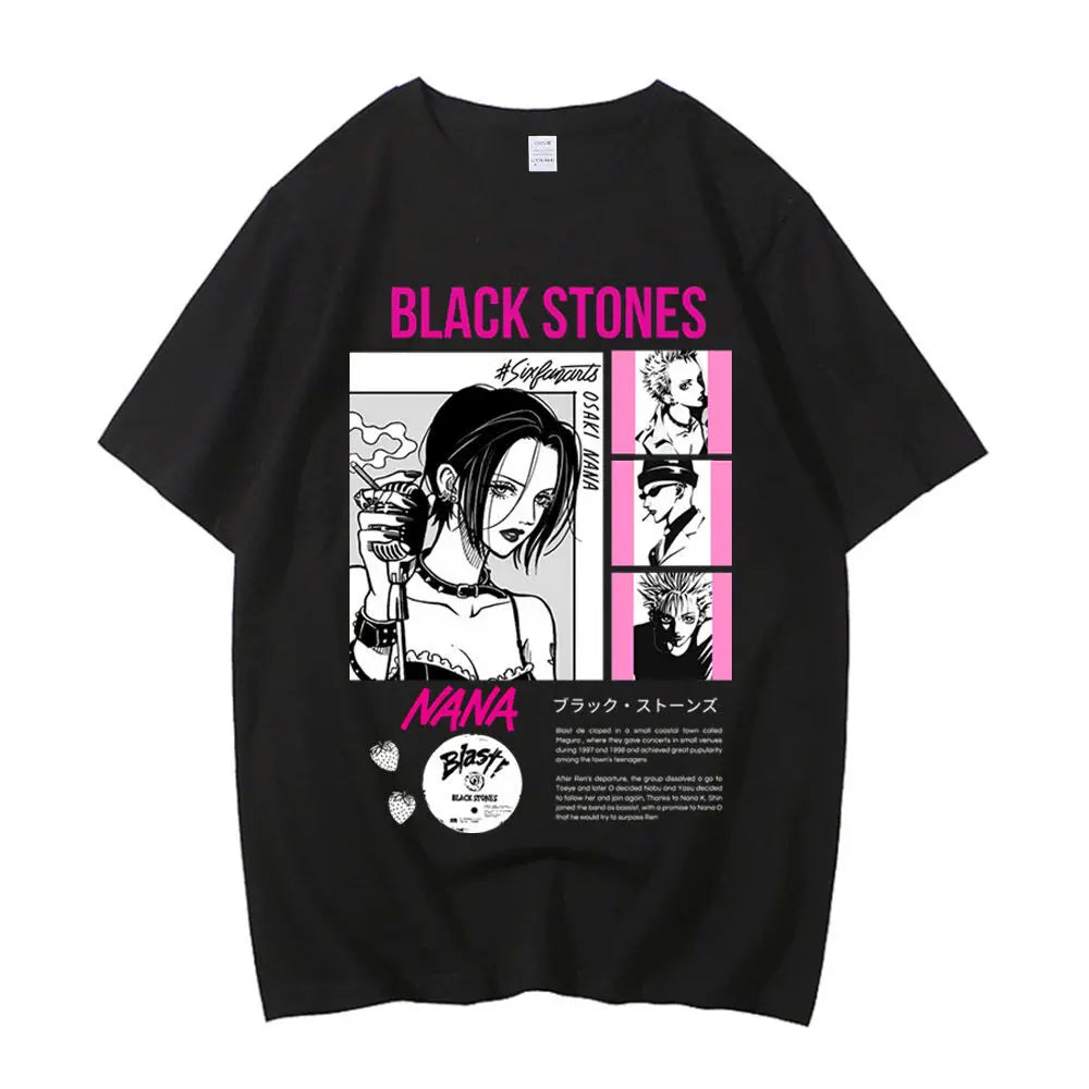 Black Stones Nana Osaki cotton t shirt male Y2k graphic Pastel aesthetic tshirt 2000s kawaii Pastel anime 2000s Comfortable