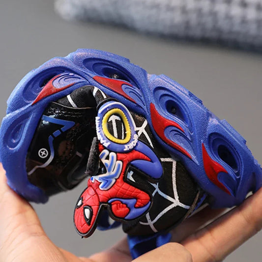 Disney Children's Sneakers Boys Cartoon Spiderman Led Light Sport Shoes Student Shoes Hook Anti-slip Kids Outdoor Shoes