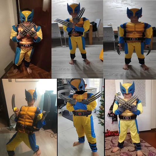 Muscle Costume Movie Superhero Mask Outfit Halloween Mask Performance Costume Children's Holiday Party Wolf Claws Props Gift