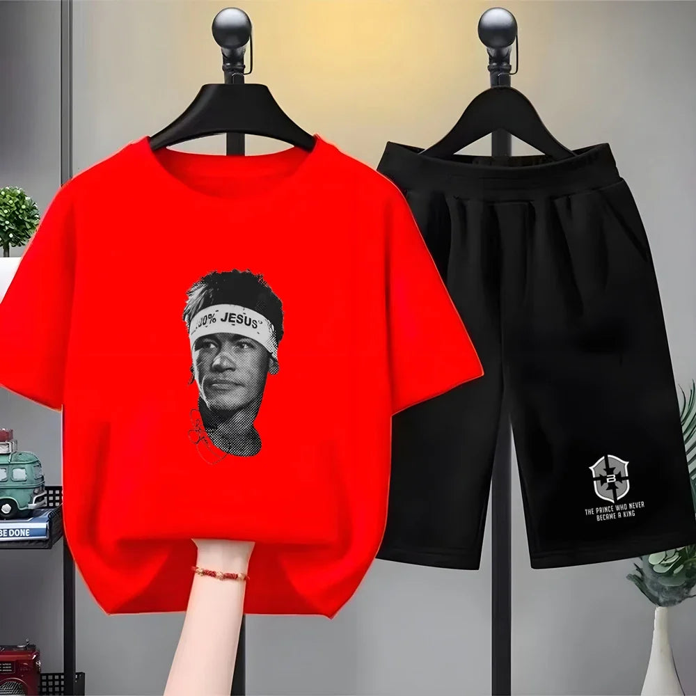 Children Neymar's avatar T-shirt+Shorts black Boys Girls Toddler 3-12Yrs Sports Set Summe cool Short-sleeved white Clothing