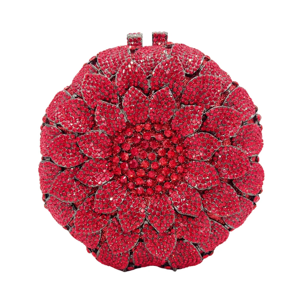 Hot-selling Luxury Sunflower-shaped Hollow Full-paved Sparkling Beaded Crystal Women's Wedding Evening Bag.