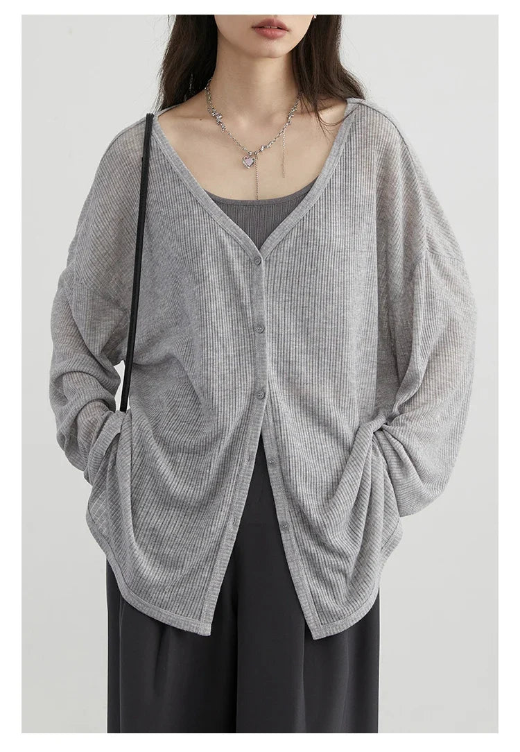 Women's Cardigan New V-neck Long Sleeved Female Shirt Female Jumpers Sun Protection Woman Top Spring Summer 2026