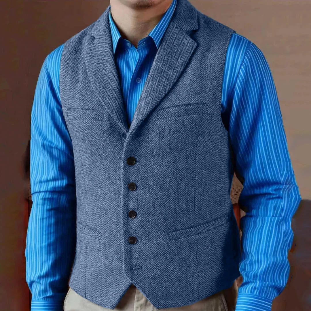Men Vest Gray Herringbone Single Button With Lapel Waistcoat For Wedding Birthday Banquet Business Work Office Men Suit Vest