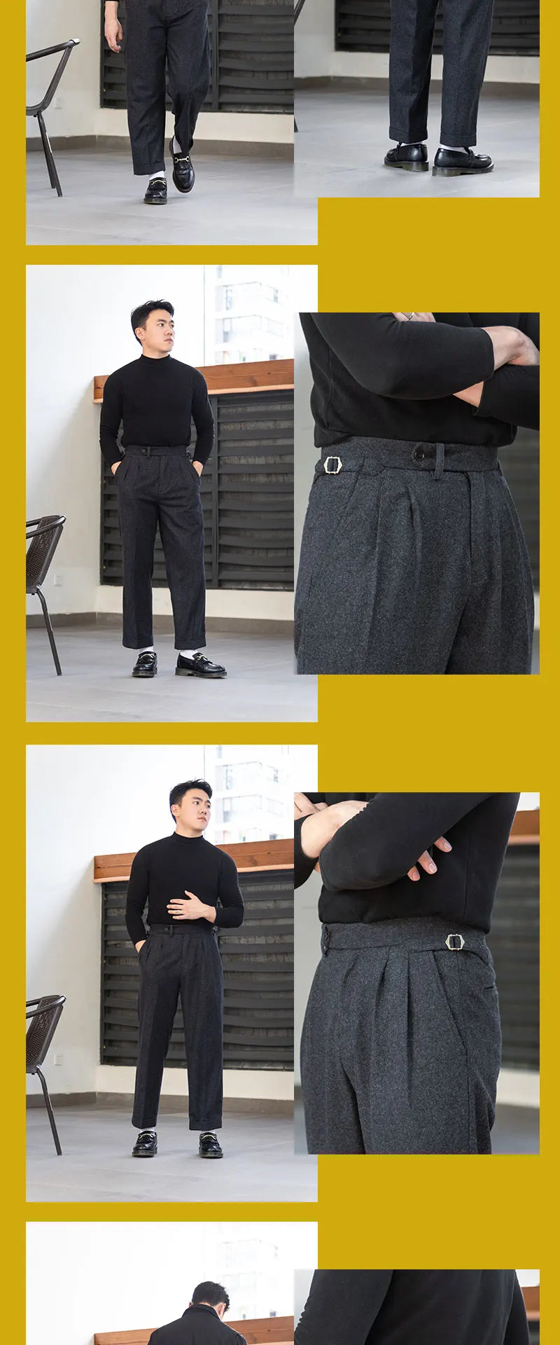 Dark Gray Cashmere Fabric Asymmetric Parisian Button Loose Straight-Leg Casual Pants Men's Trousers Retro Style Versatile