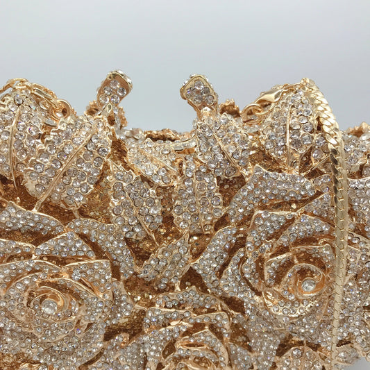 High Quality Luxury Rose Diamond Women Luxury Rhinestone Crossbody Clutch Evening Bag
