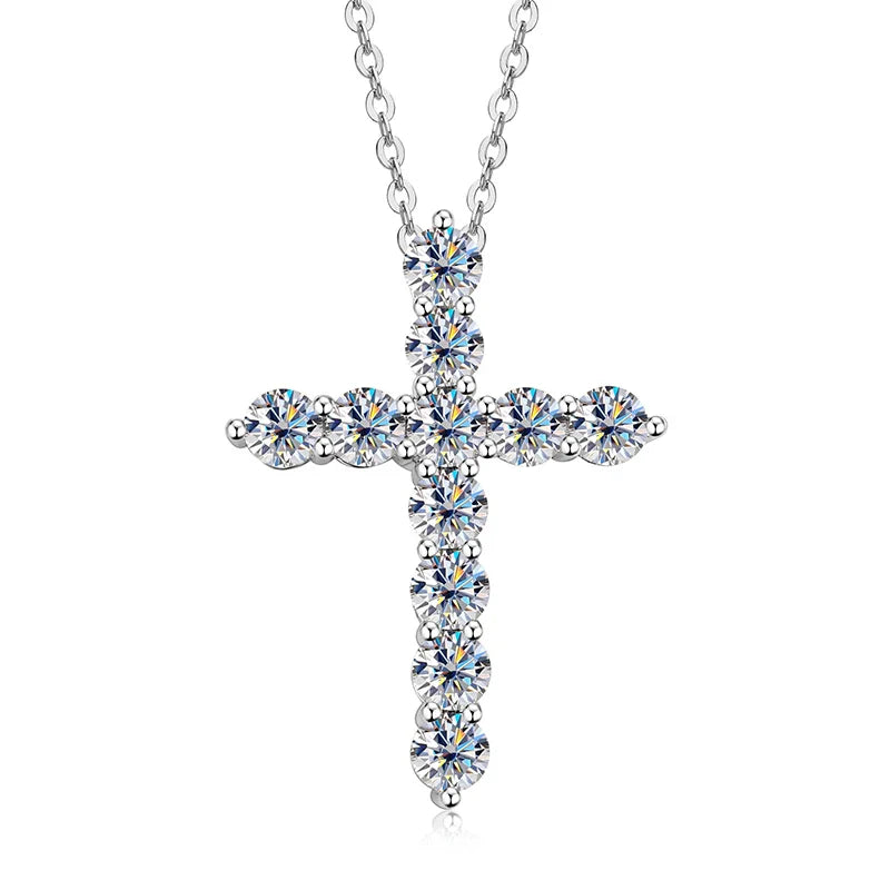 GRA Certified 3.5MM Moissanite Cross Pendant Necklaces for Women S925 Sterling Silver Clavicle Chains Fine Jewelry Gift