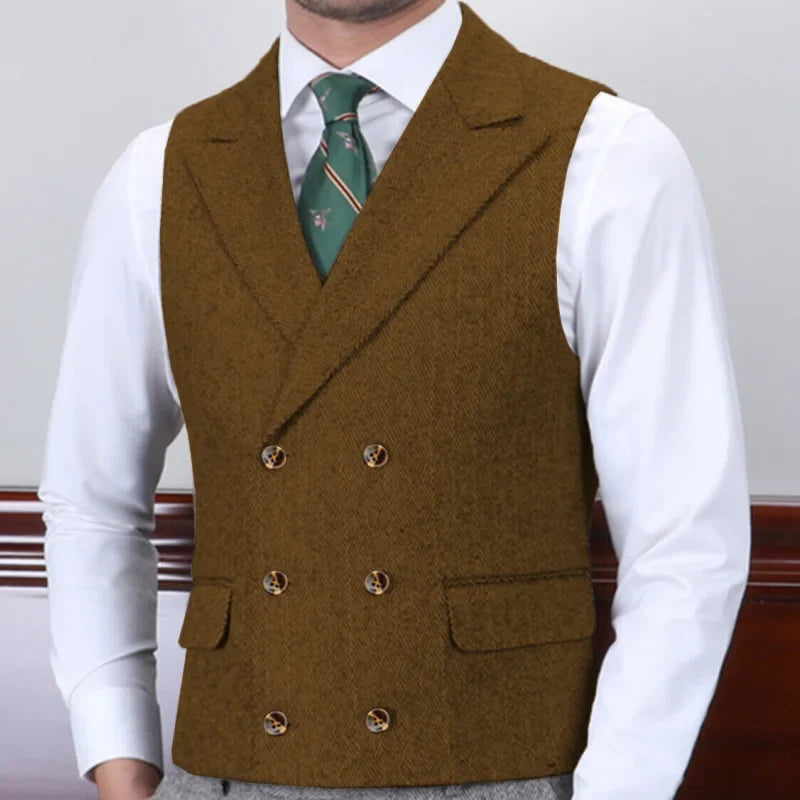 Men Vest Gray Herringbone With Lapel Double Button Waistcoat For Wedding Business Banquet Work Daily Casual Men Suit Vest